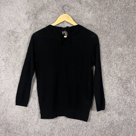Ann Taylor Loft Sweater Womens Medium Black Rhinestone Neckline 3/4 Sleeve Knit - Picture 2 of 8